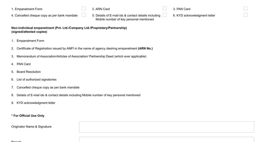 l t distributor login Empanelment Form, ArN Card, PAN Card, Cancelled cheque copy as per bank, Details of Email ids  contact, KYD acknowledgment letter, Nonindividual empanelment Pvt, Empanelment Form, Certiicate of Registration issued, Memorandum of AssociationArticles, PAN Card, Board resolution, list of authorized signatories, Cancelled cheque copy as per bank, and Details of Email ids  contact blanks to fill