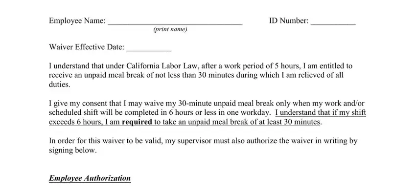 Printable Meal Waiver Form California 2023 Pdf