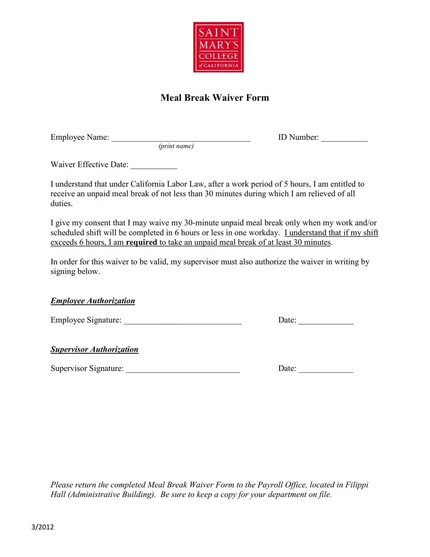 Lunch Break Waiver ≡ Fill Out Printable PDF Forms Online