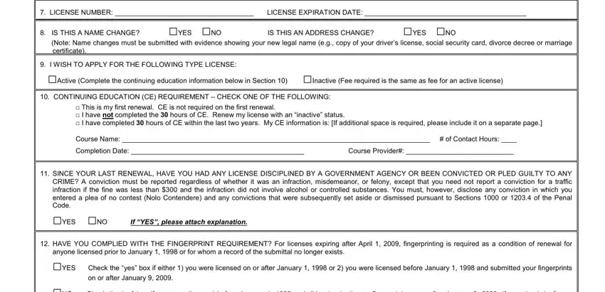 lvn license renewal CourseNameofContactHours, CompletionDateCourseProvider, YESNOIfYESpleaseattachexplanation, onorafterJanuary, andincludingrevocation, and SIGNATUREDATE blanks to fill
