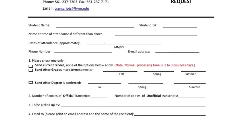 step 1 to filling in lynn university transxript