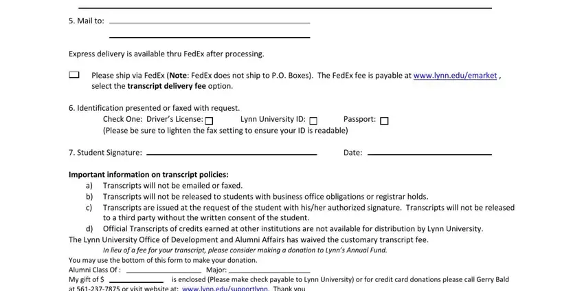 Filling out lynn university transxript stage 2