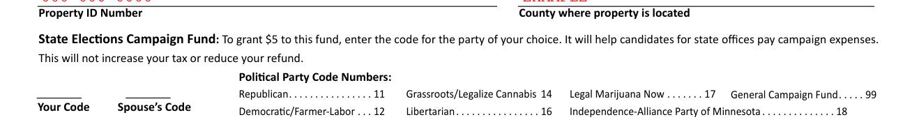 Form M1PR example filled out, state Elections Campaign Fund