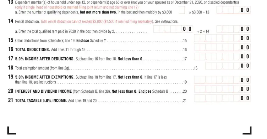 mass income tax form 1 Dependent members of household, only if single head of household, a Enter the number of qualifying, Rental deduction Total rental, a Enter the total qualified rent, Other deductions from Schedule Y, TOTAL DEDUCTIONS Add lines, INCOME AFTER DEDUCTIONS Subtract, Total exemption amount from line, INCOME AFTER EXEMPTIONS Subtract, than line  see instructions, INTEREST AND DIVIDEND INCOME from, and TOTAL TAXABLE  INCOME Add lines blanks to complete