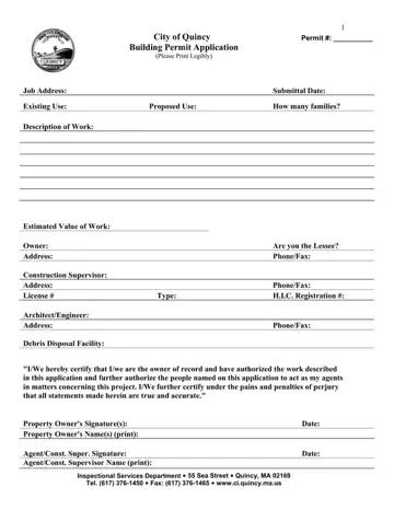 Ma Quincy Permit Form Preview