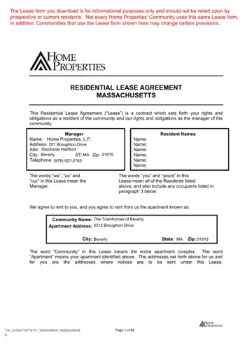 Ma Residential Agreement Form Preview