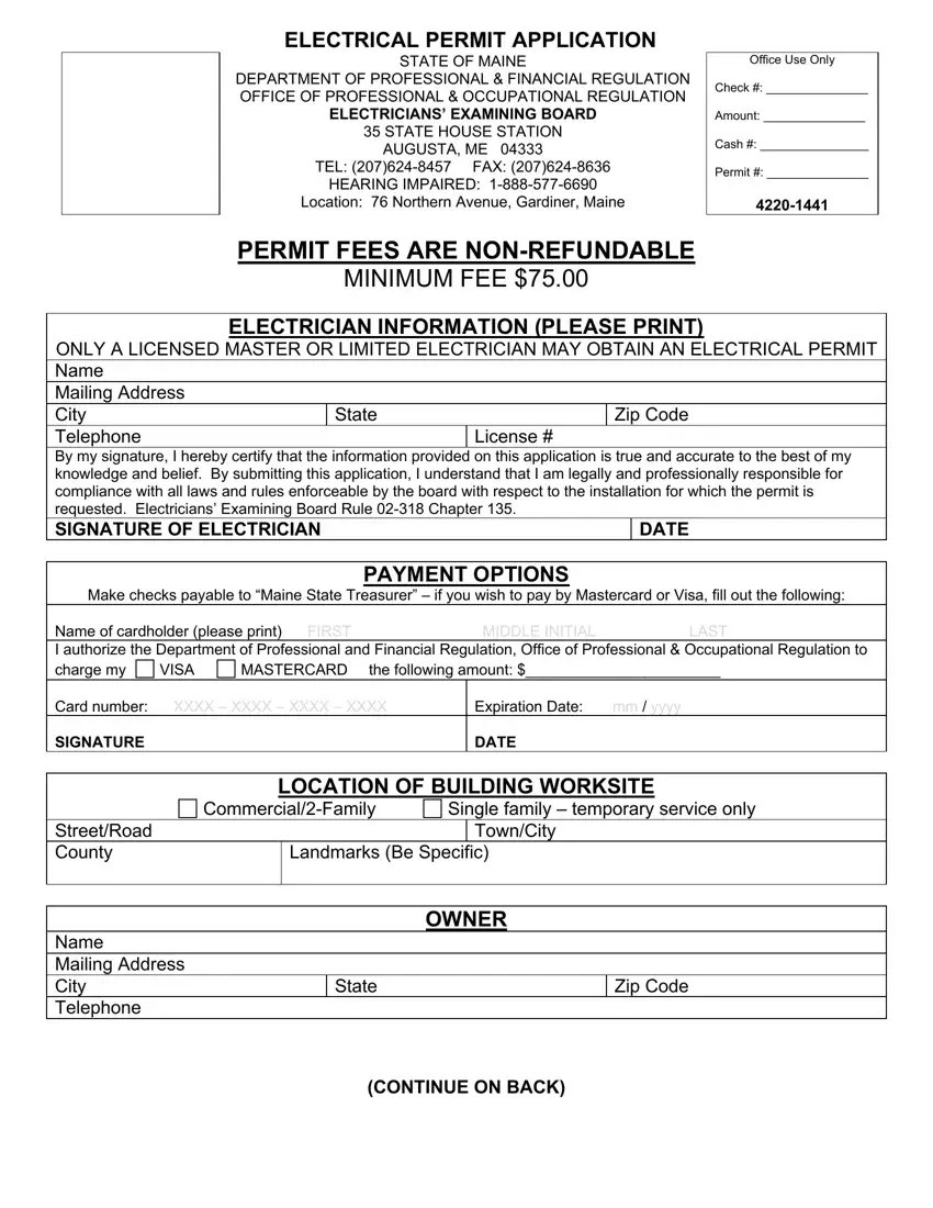 Maine Electrical Permit Form first page preview