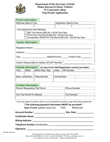 Maine Trip Permit Application Form Preview