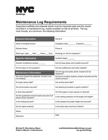 Maintenance Log Requirements Form Preview