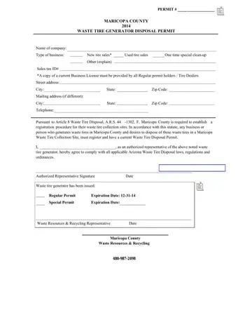 Maricopa County Waste Tire Disposal Form Preview