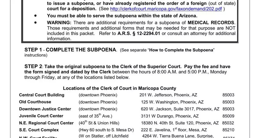part 2 to filling out arizona superior court subpoena form