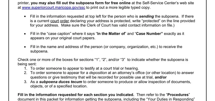 arizona superior court subpoena form appearsonyouroriginalcourtpapers, subpoena, and objectsorofaspecifiedlocation blanks to complete