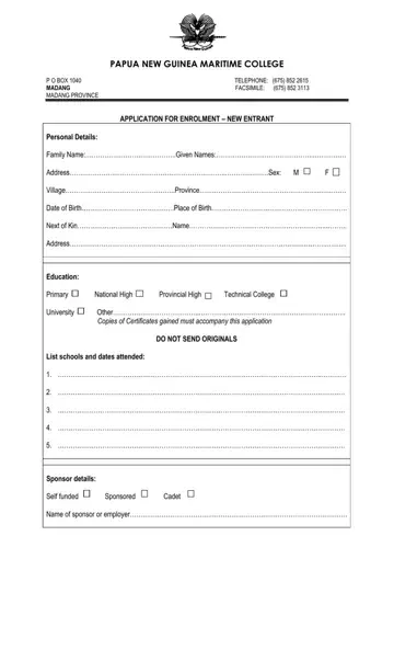 Maritime College Application Form Preview