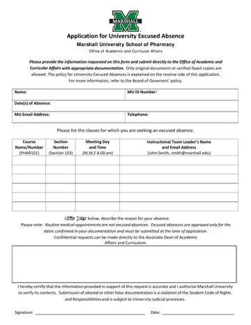 Marshall Absence Form Preview
