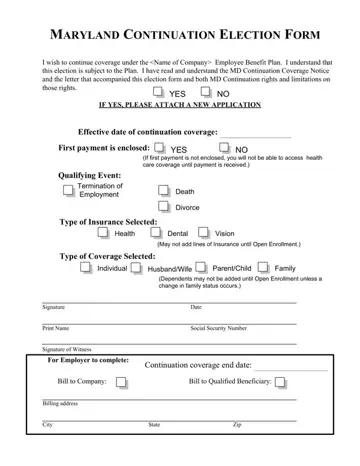 Maryland Continuation Election Form Preview