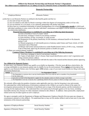 Maryland Domestic Partnership Form Preview