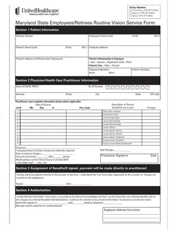 Maryland Employees Vision Form Preview