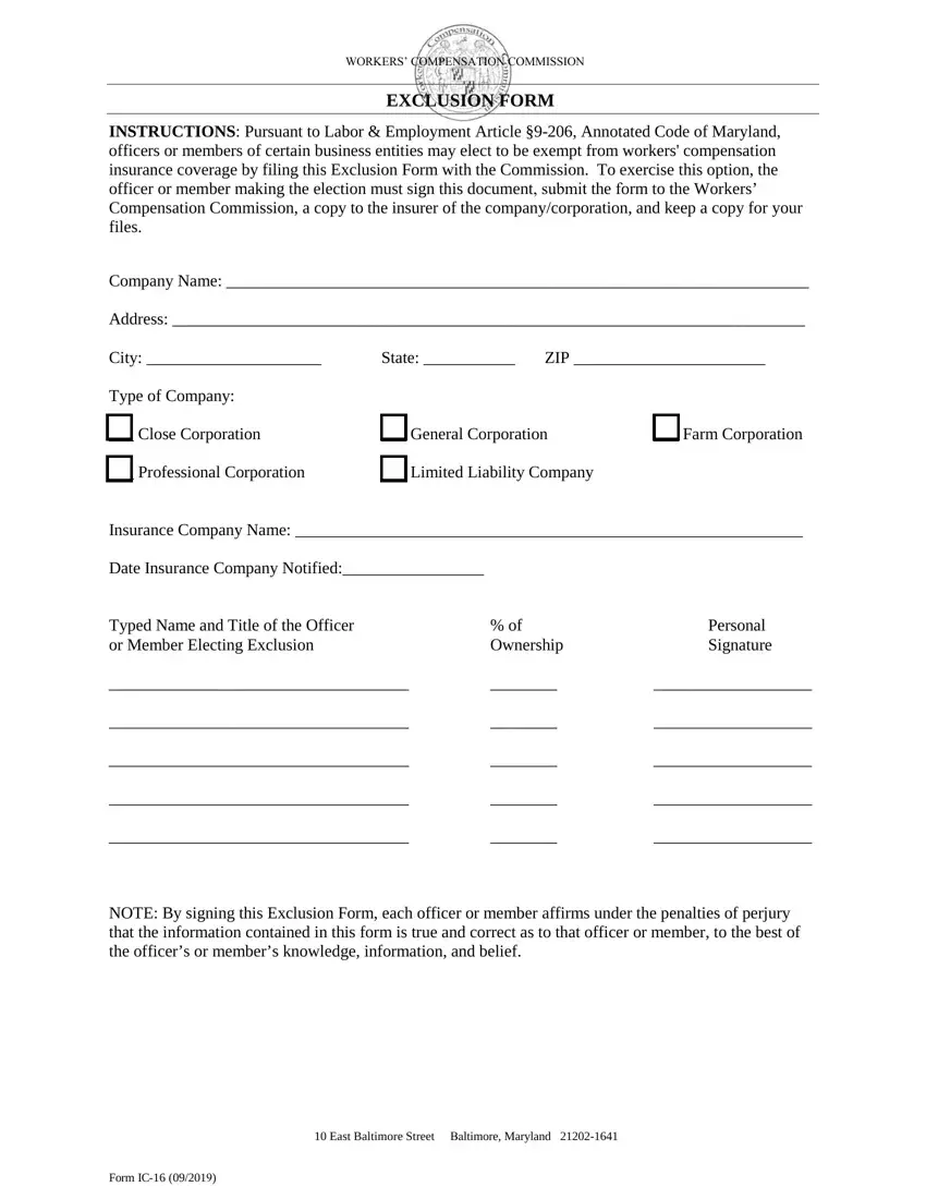 Maryland Exclusion Form first page preview