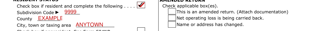Form 504 example filled out, amended return