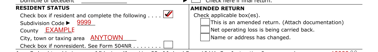Form 504 example filled out, resident status
