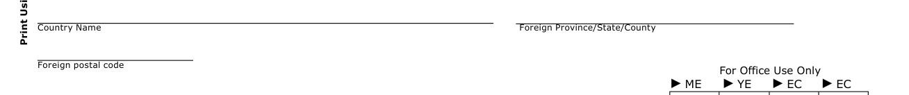 Form 504E example filled out, country name and foreign postal code