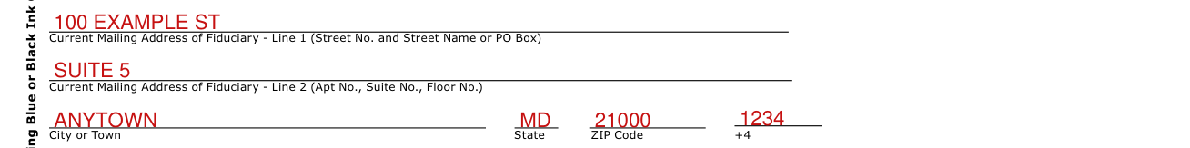 Form 504E example filled out, current mailing address of fiduciary