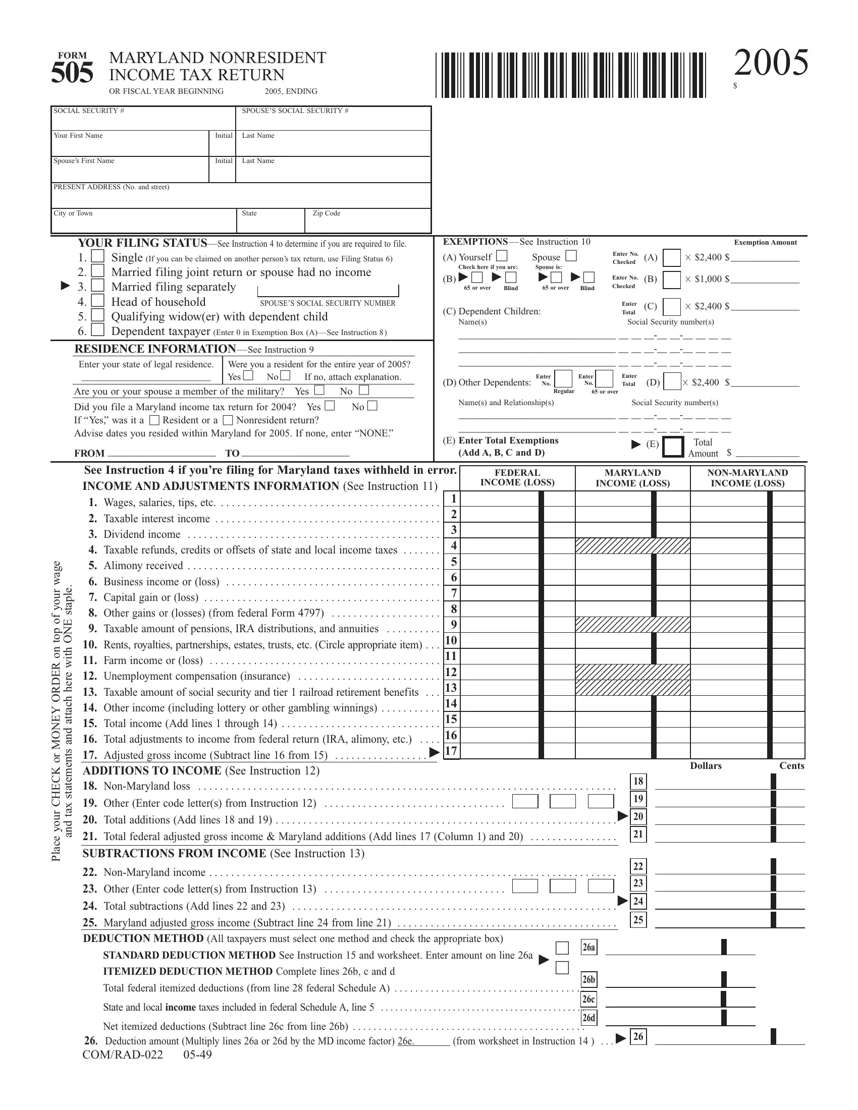 Maryland Form 505 ≡ Fill Out Printable PDF Forms Online