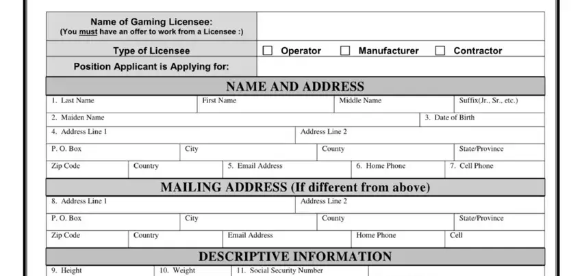 Filling in md lottery gaming license application step 2