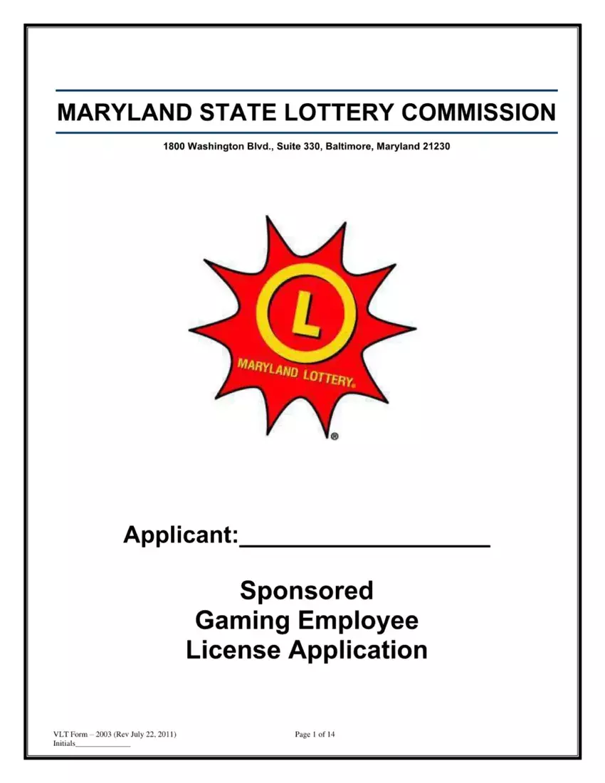 Maryland Lottery License first page preview