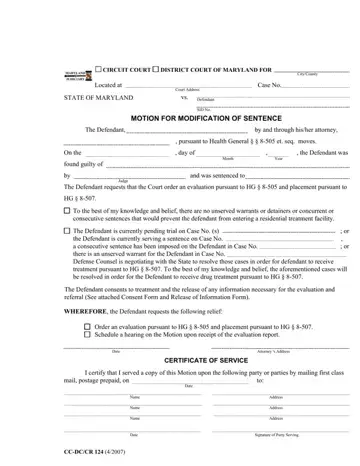 Maryland Modification Sentence Form Preview