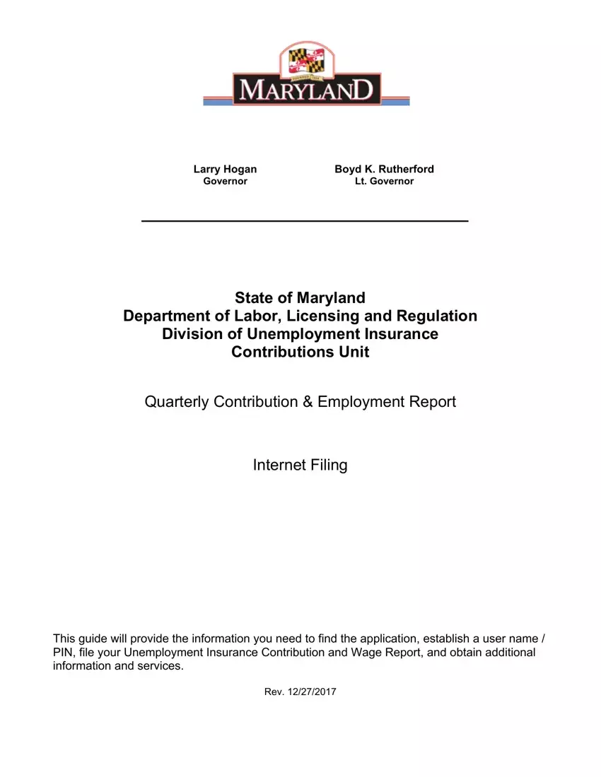Maryland Quarterly Contribution Report first page preview