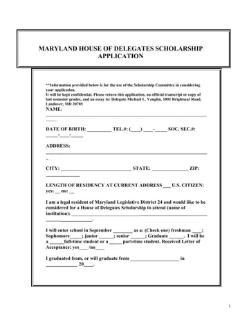 Maryland Scholarship Application Form Preview