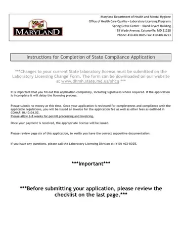 Maryland State Compliance Application Form Preview