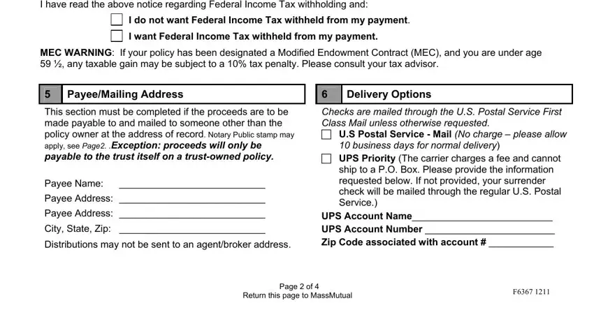 Entering details in mass mutual whole life surrender form step 4