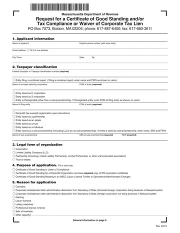 Massachusetts Certificate Tax Form Preview