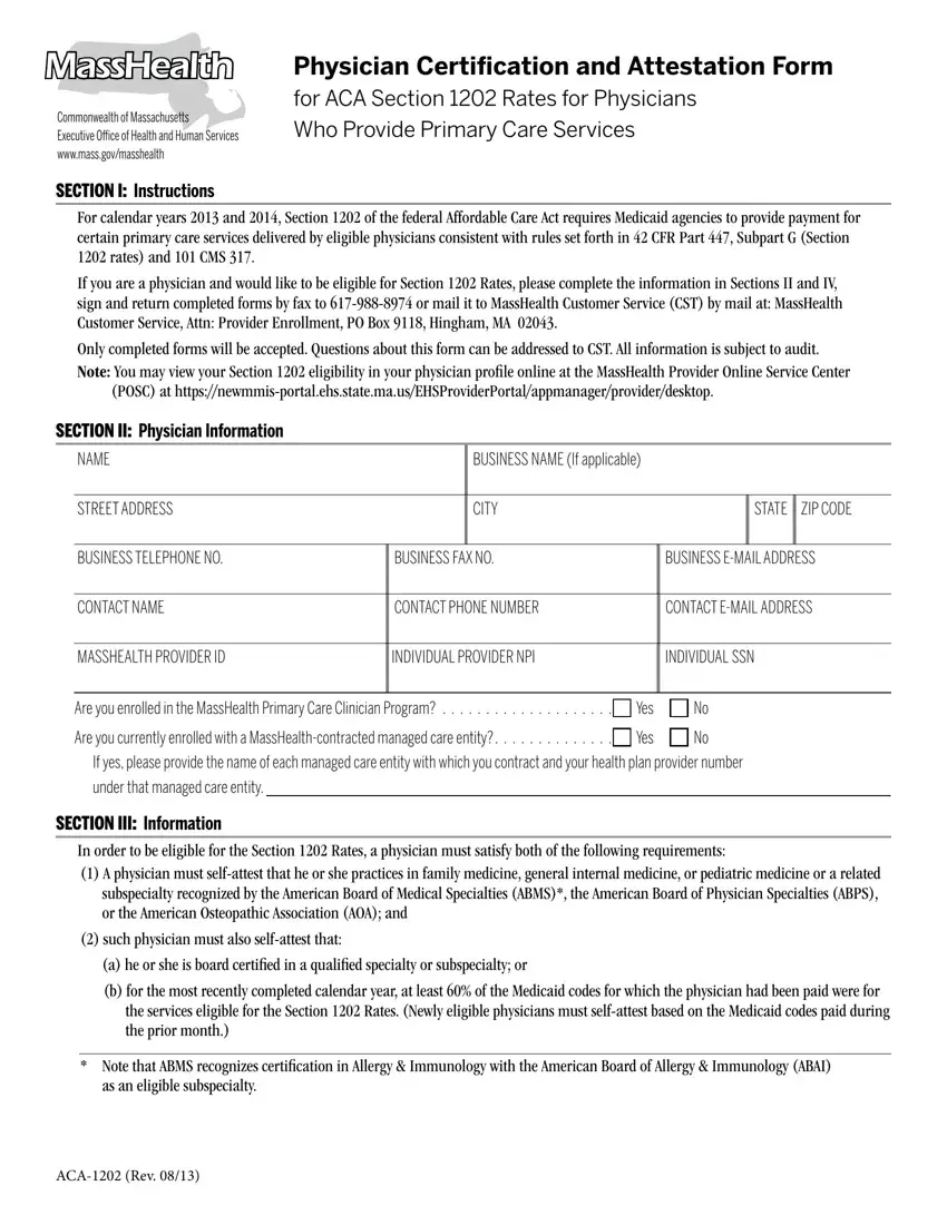 Massachusetts Form Aca 1202 first page preview