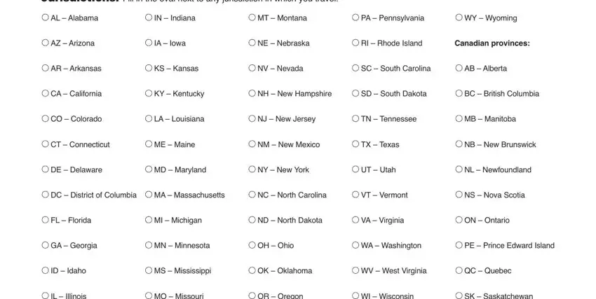 ma ifta Jurisdictions Fill in the oval, AL  Alabama, IN  Indiana, MT  Montana, PA  Pennsylvania, WY  Wyoming, AZ  Arizona, IA  Iowa, NE  Nebraska, RI  Rhode Island, Canadian provinces, AR  Arkansas, KS  Kansas, NV  Nevada, and SC  South Carolina blanks to fill out