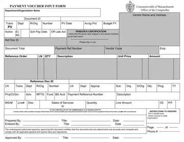 Massachusetts Payment Voucher Form Preview