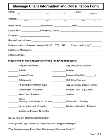 Massage Consultation Form Preview