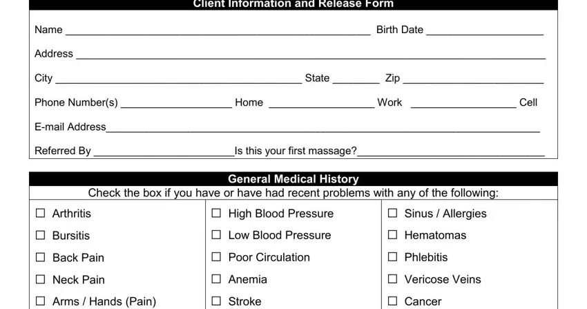 filling out body treatment consent form step 1