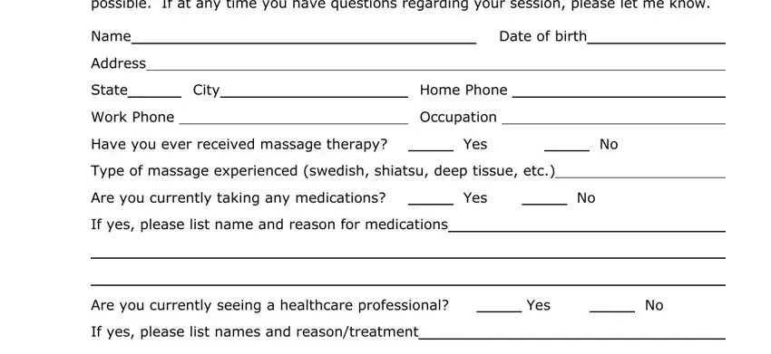 part 1 to filling in sample massage therapy intake form