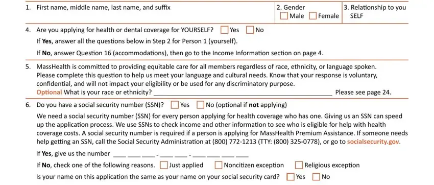 Filling in eligibility review form from masshealth step 5