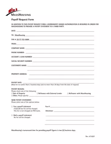 Masshousing Payoff Request Form Preview