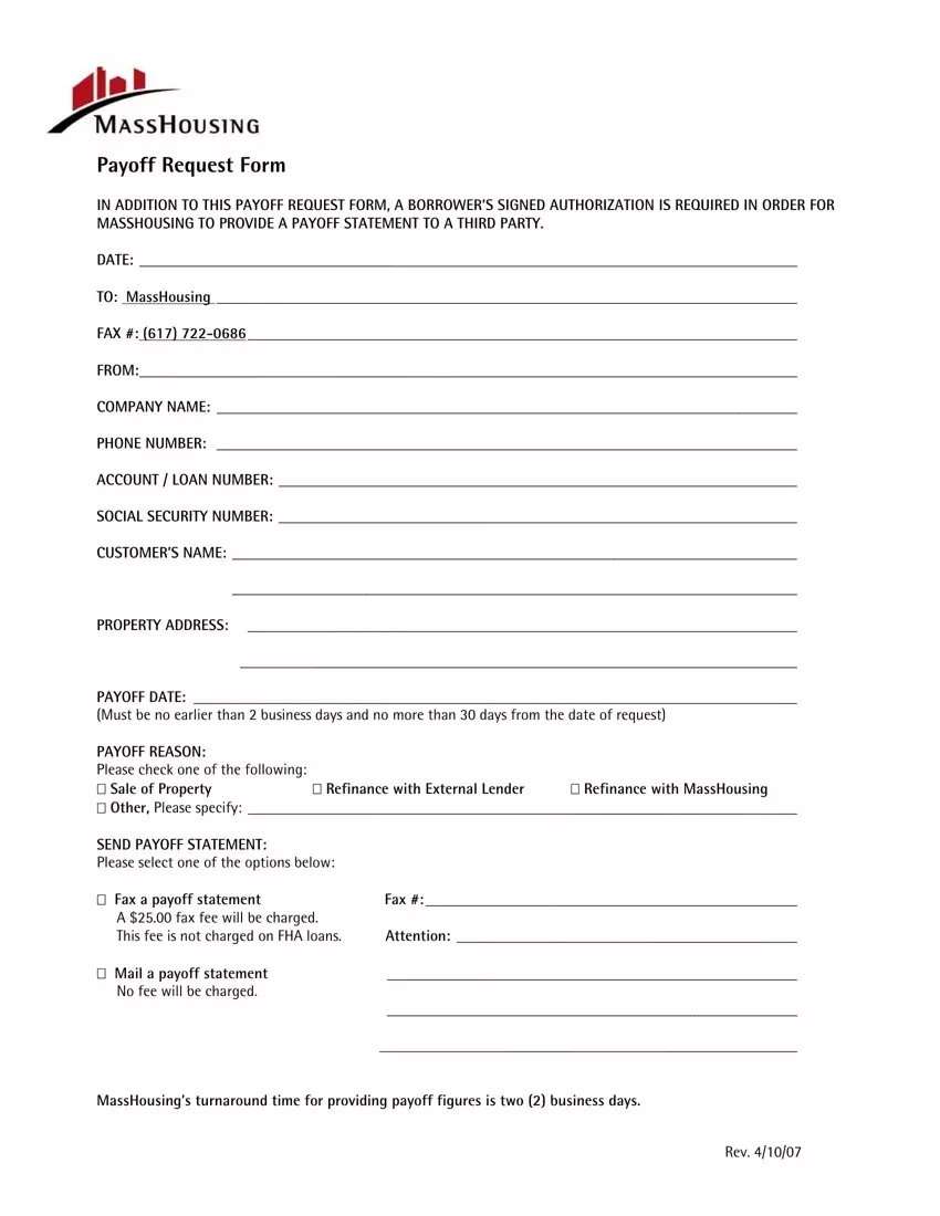 Masshousing Payoff Request Form first page preview