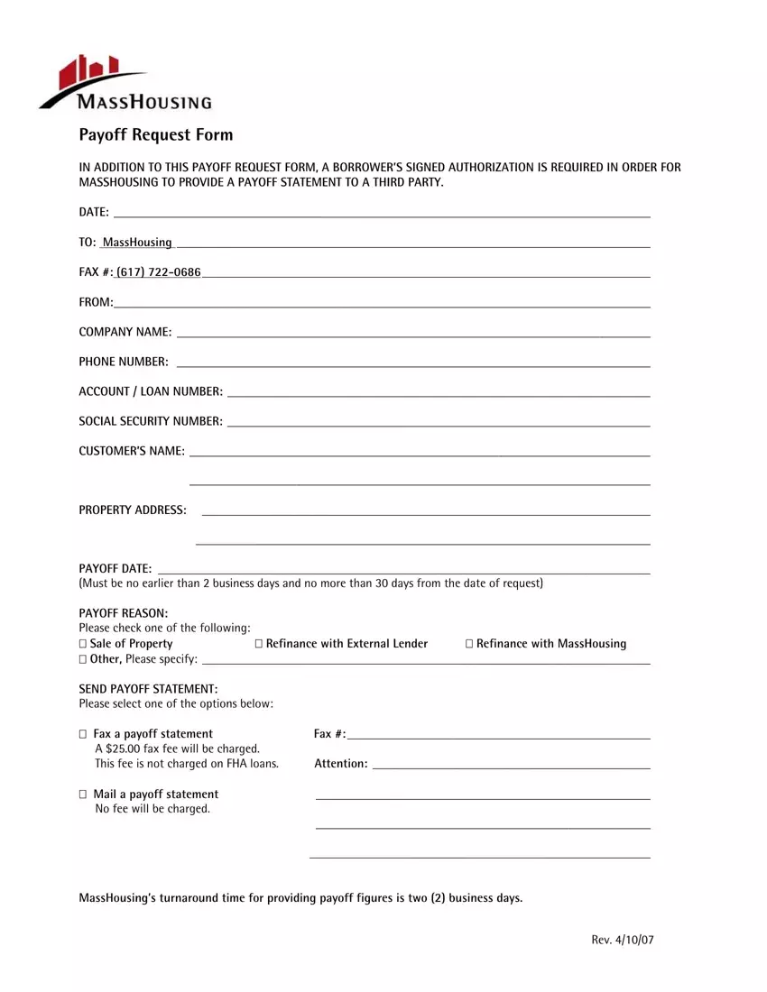 Masshousing Payoff Request PDF Form FormsPal