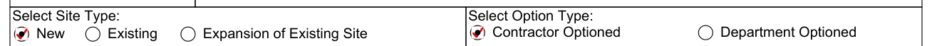 Form SFN 58466 example filled out, site Type and Option Type