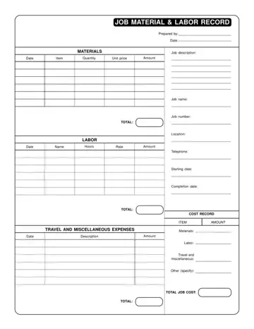 Material Labor Record Form Preview