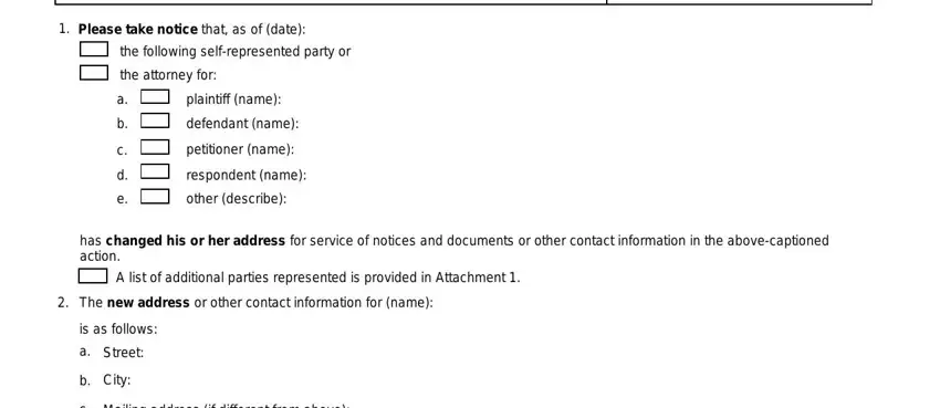 step 2 to entering details in ca notice change form