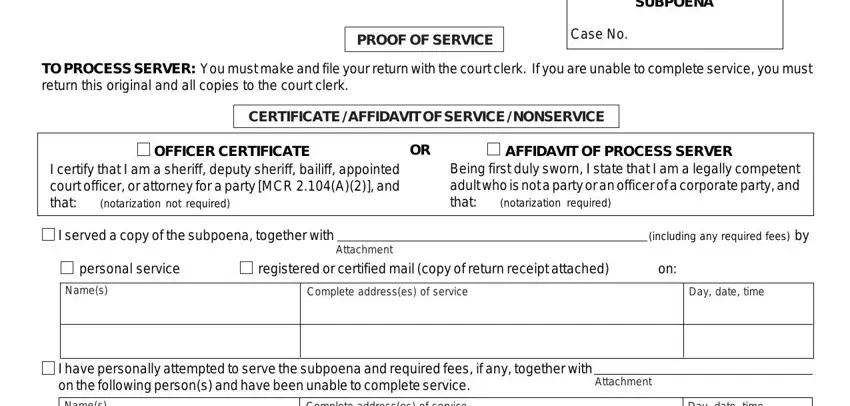 Filling in michigan scao subpoena form form step 4