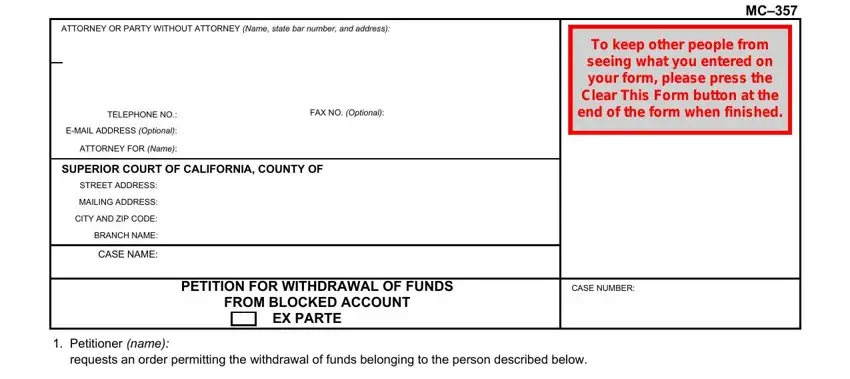 entering details in account petition online step 1